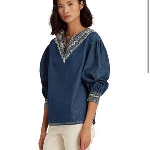 Lauren Ralph Lauren Embroidered Balloon Sleeve Top
